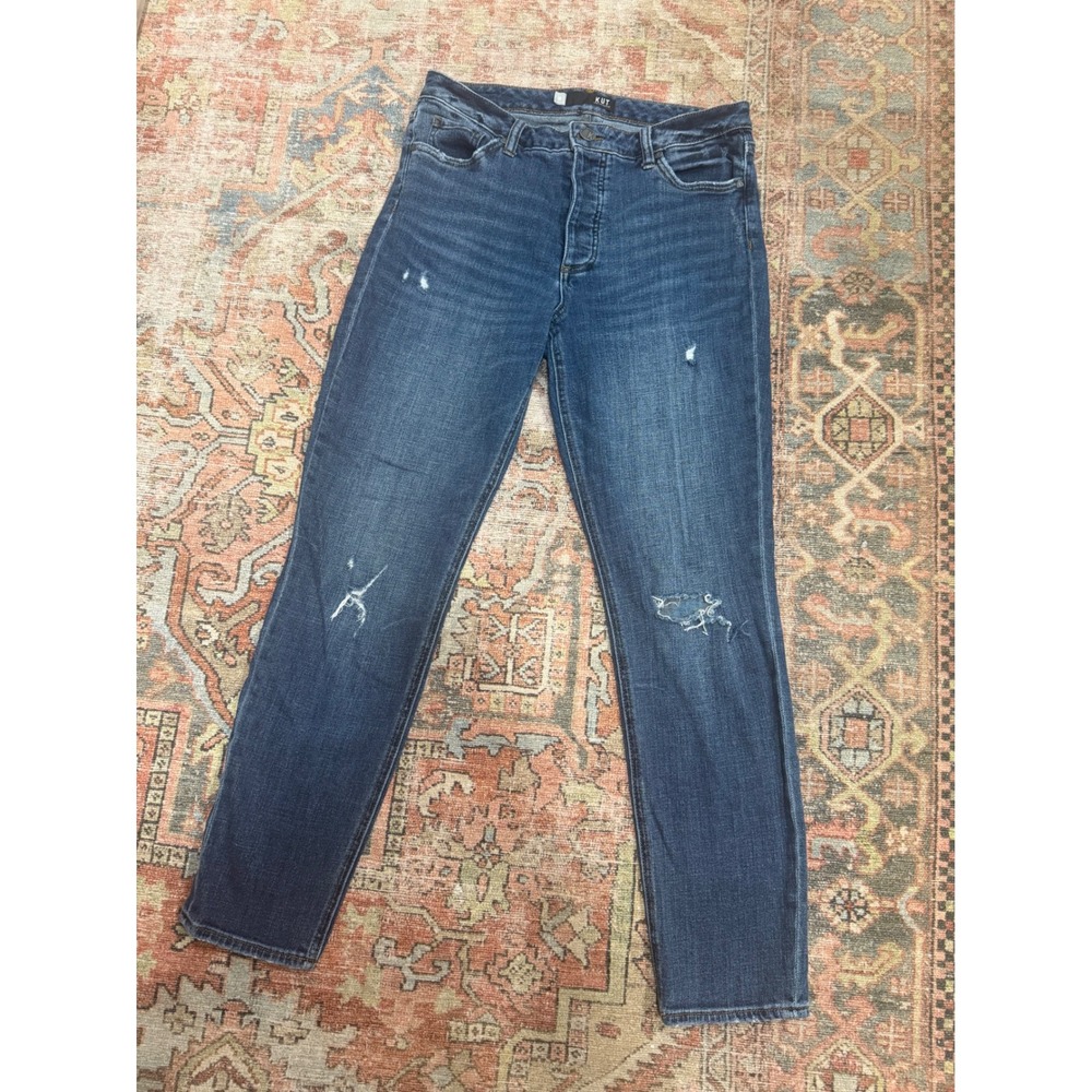 KUT from the Kloth Juliet Slouchy Boyfriend Distressed Blue Jeans Womens 10